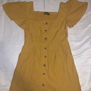 Yellow Off the Shoulder Button Dress